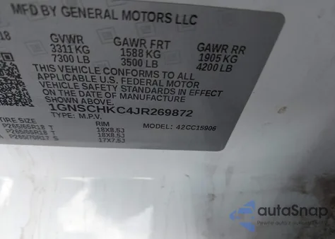 2018 Chevrolet Suburban Lt from USA, damaged, VIN 1GNSCHKC4JR269872